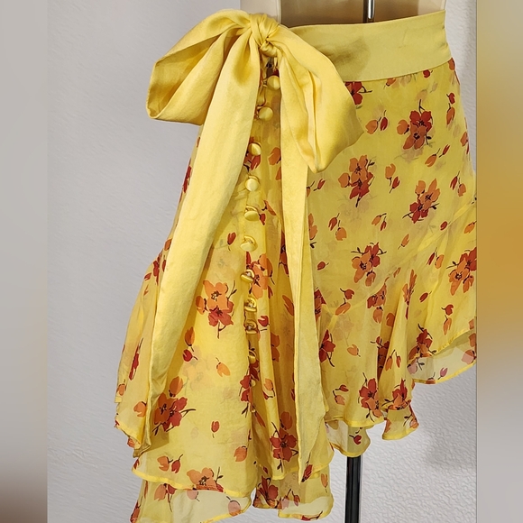 Abercrombie & Fitch 100% Silk Floral Side Closure Skirt Yellow Size 4 - Picture 9 of 14